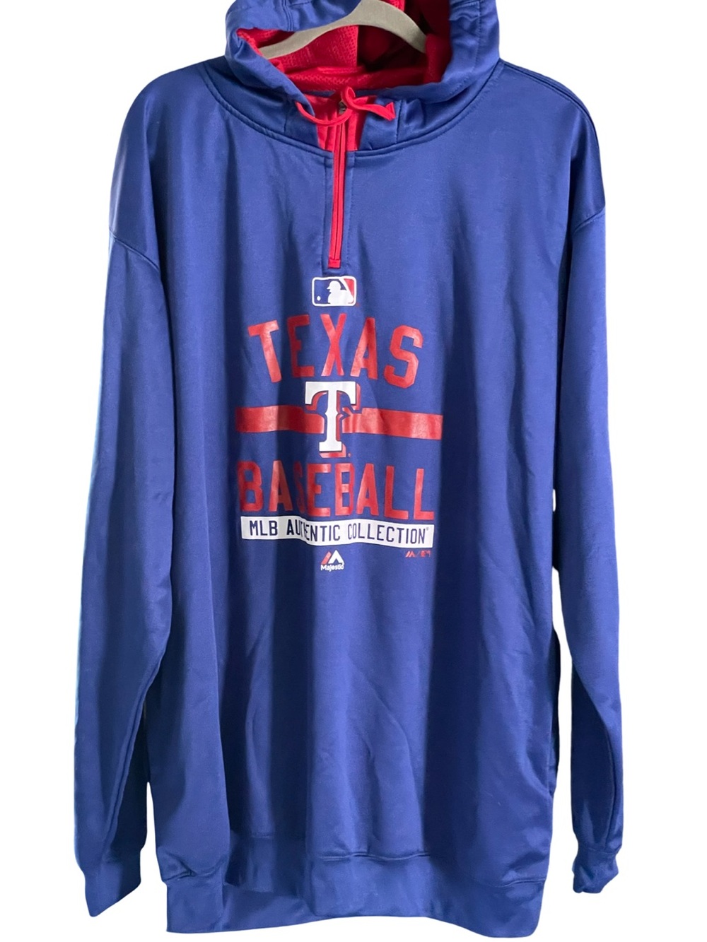 Texas Rangers MLB 1/4 Zip Hoodie Blue Majestic Authentic Collection Men's 2XT